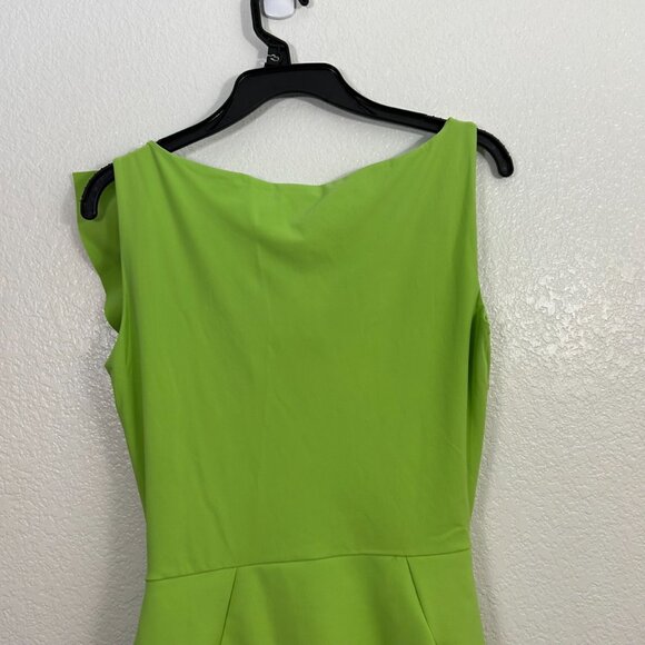 Chiara Boni Lime Green Ruched Ruffle Boatneck Scuba Sheath Dress Neon - Picture 6 of 7